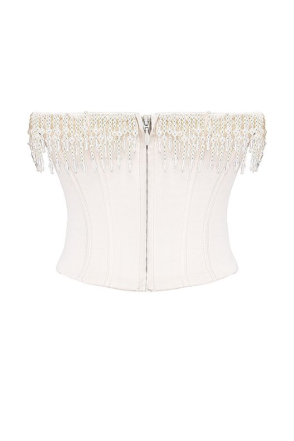 vintage-korsett aus cremefarbenem verziertem satin