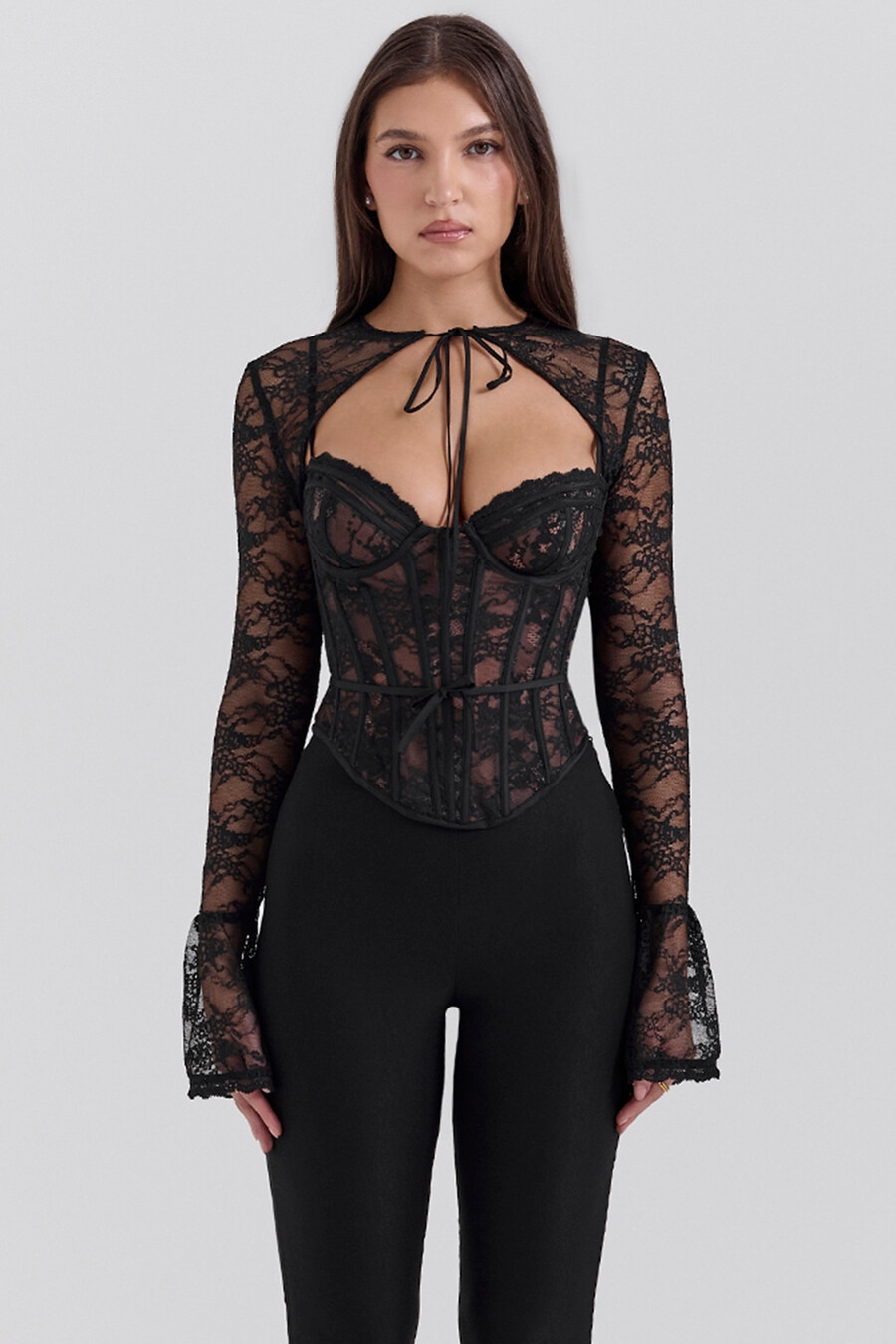 schwarzes spitzenkorsett-top mit bolero