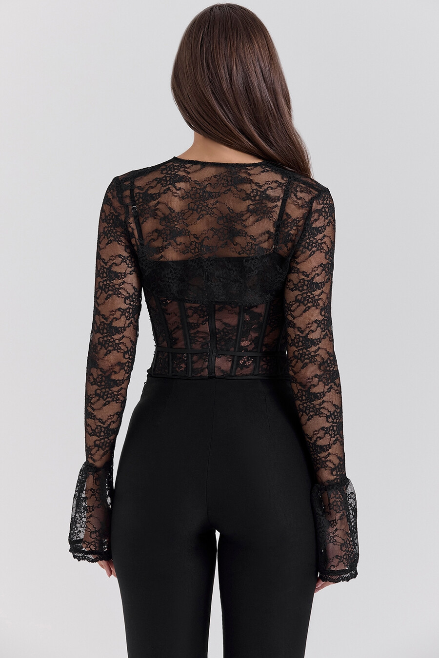 schwarzes spitzenkorsett-top mit bolero
