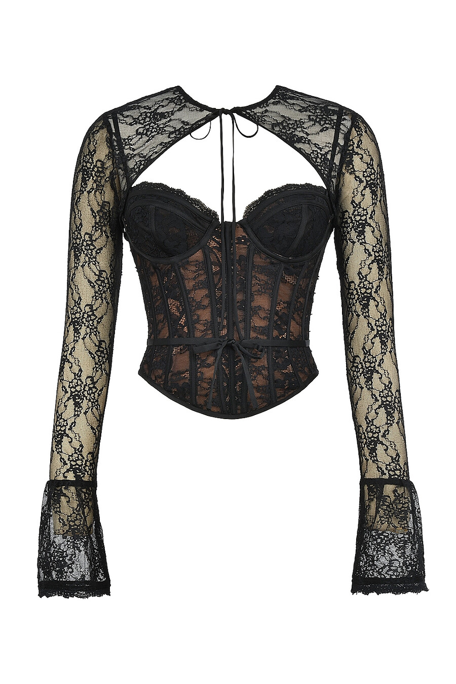 schwarzes spitzenkorsett-top mit bolero