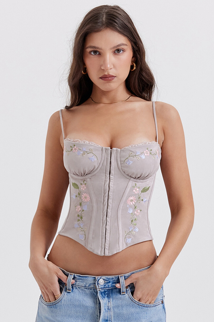 hellviolettes besticktes korsett