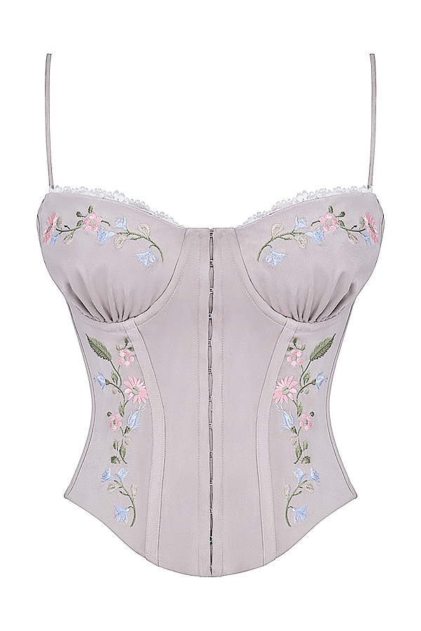 hellviolettes besticktes korsett