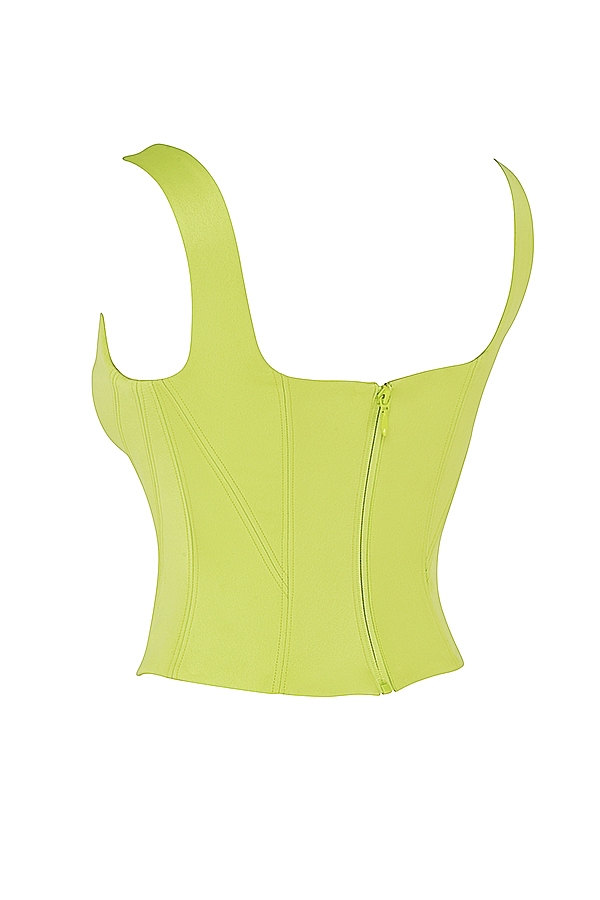 langes korsett aus limettengrünem satin