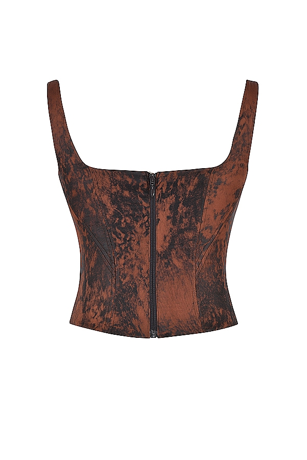 antikes langes korsett aus satin in kupfer