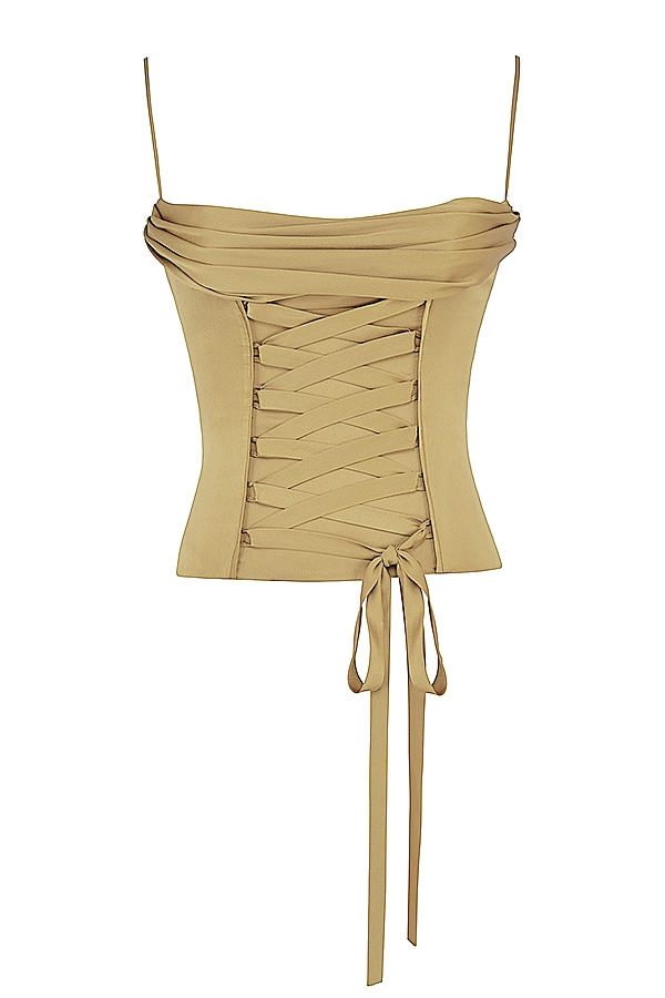 olivgrünes satin-schnürkorsett