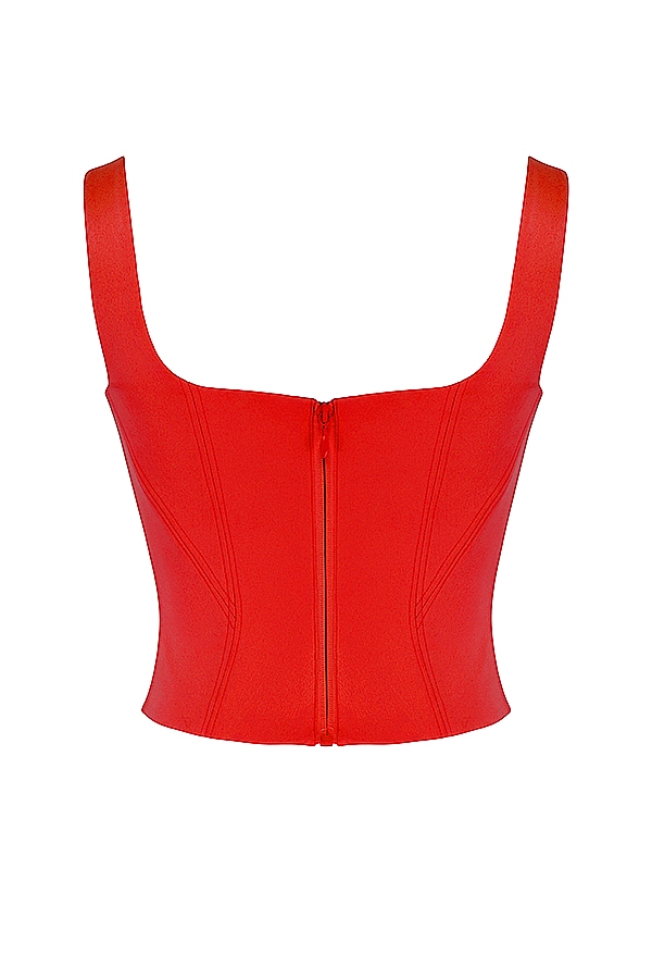 langes korsett aus scharlachrotem satin