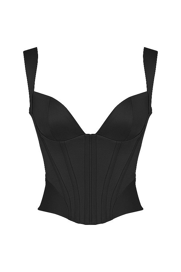 schwarzes satin-korsett