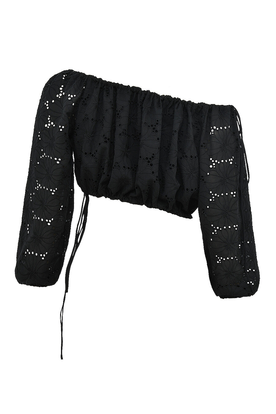 mistress rocks schwarzes schulterfreies baumwolltop mit broderie
