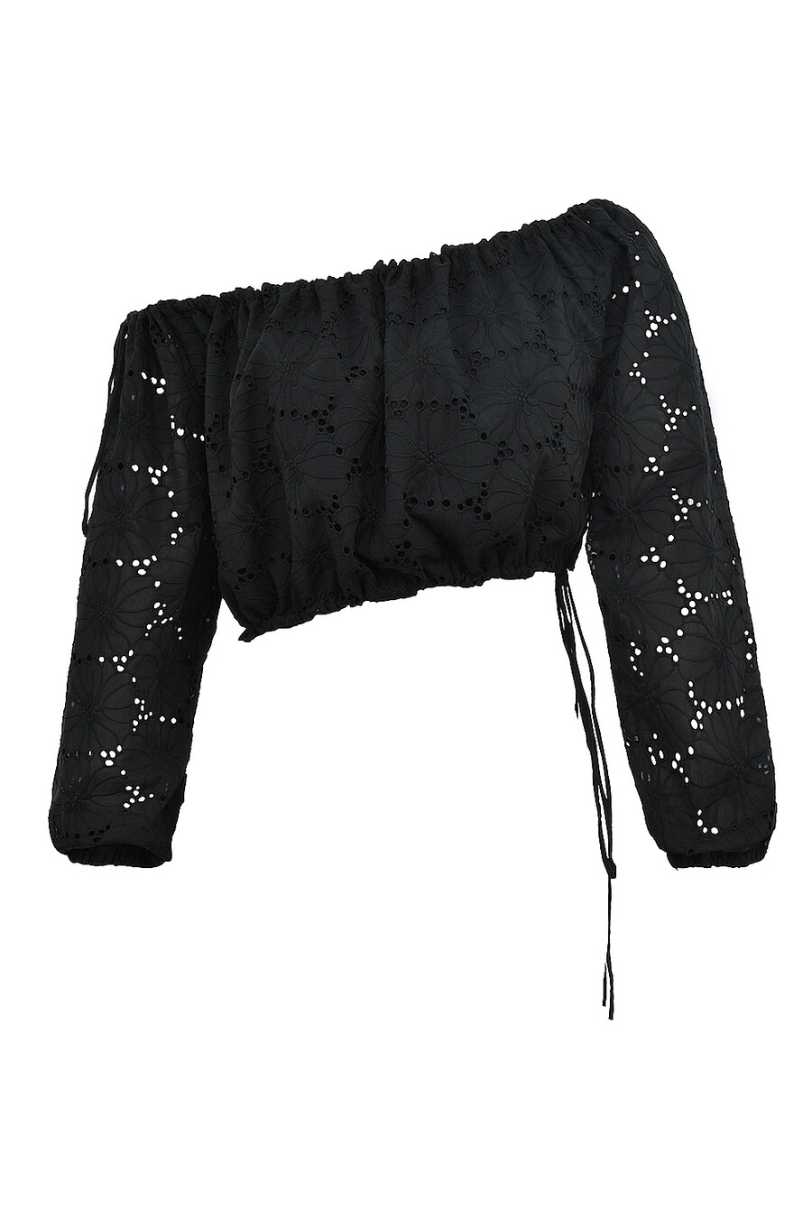 mistress rocks schwarzes schulterfreies baumwolltop mit broderie
