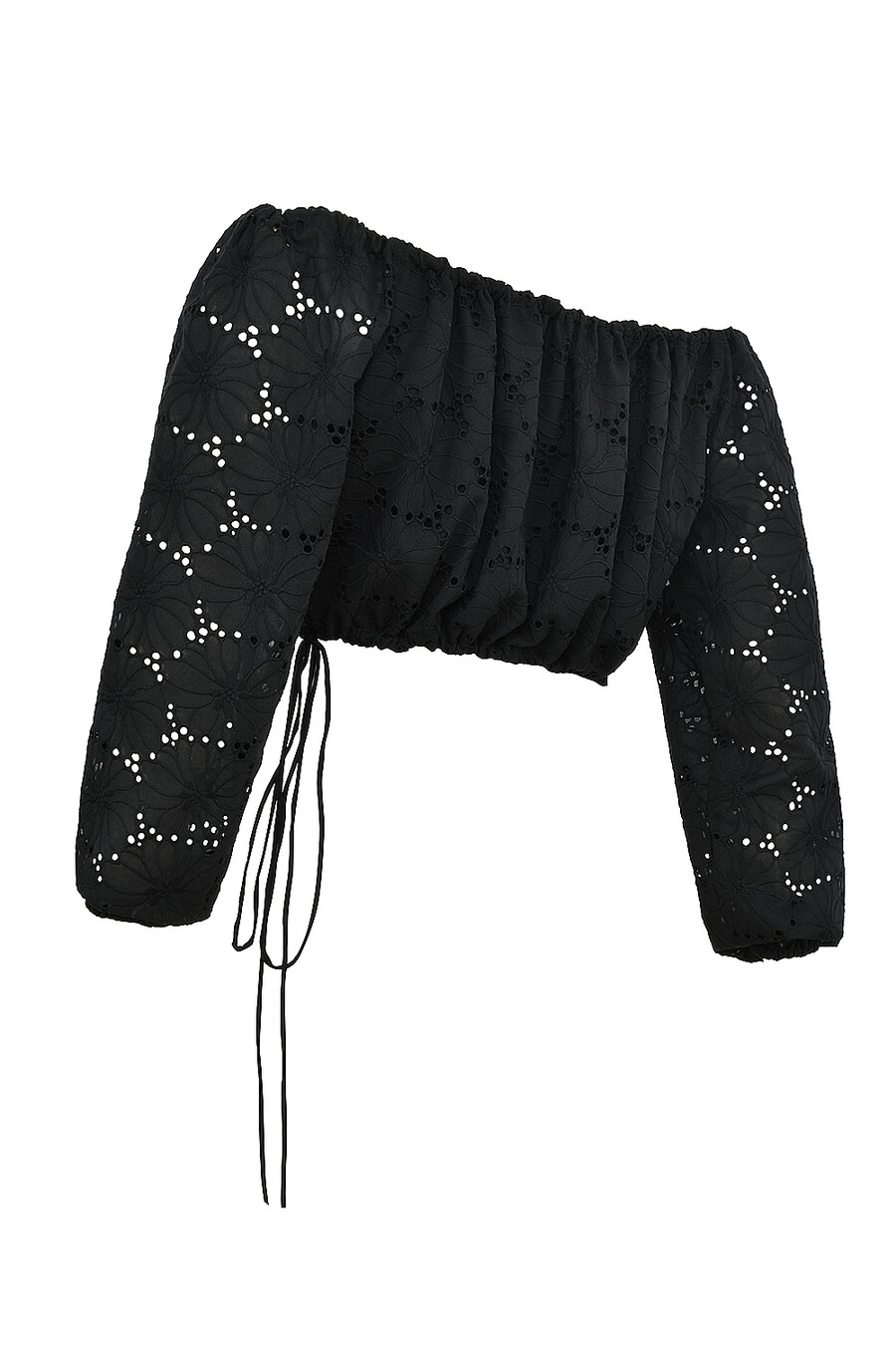 mistress rocks schwarzes schulterfreies baumwolltop mit broderie