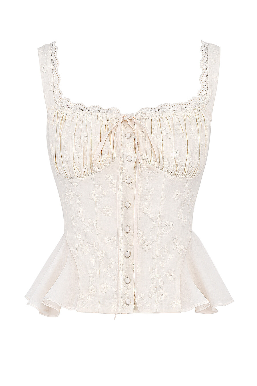 vintage cremefarbenes baumwoll-broderie-anglais-schößchen-top