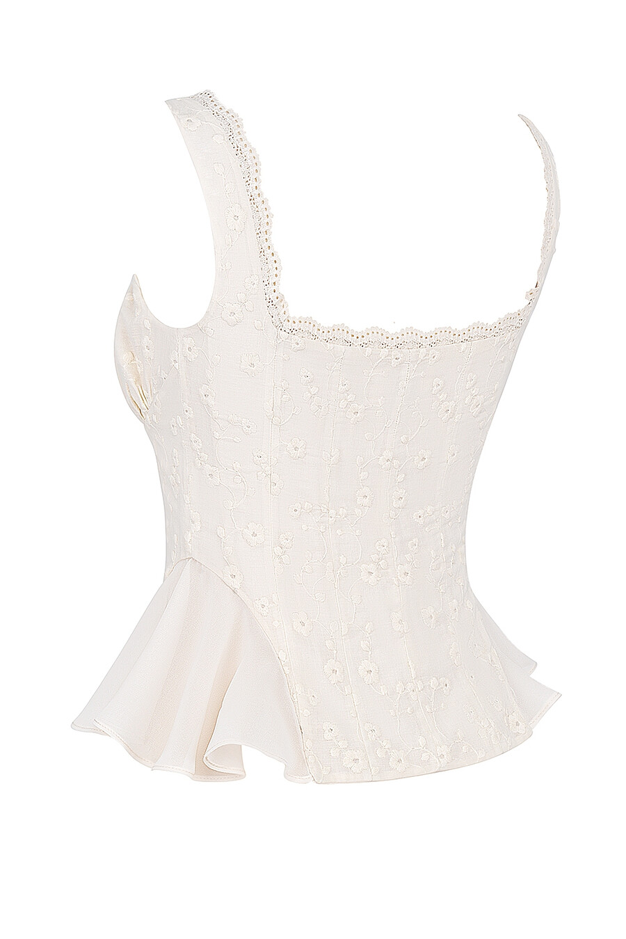 vintage cremefarbenes baumwoll-broderie-anglais-schößchen-top