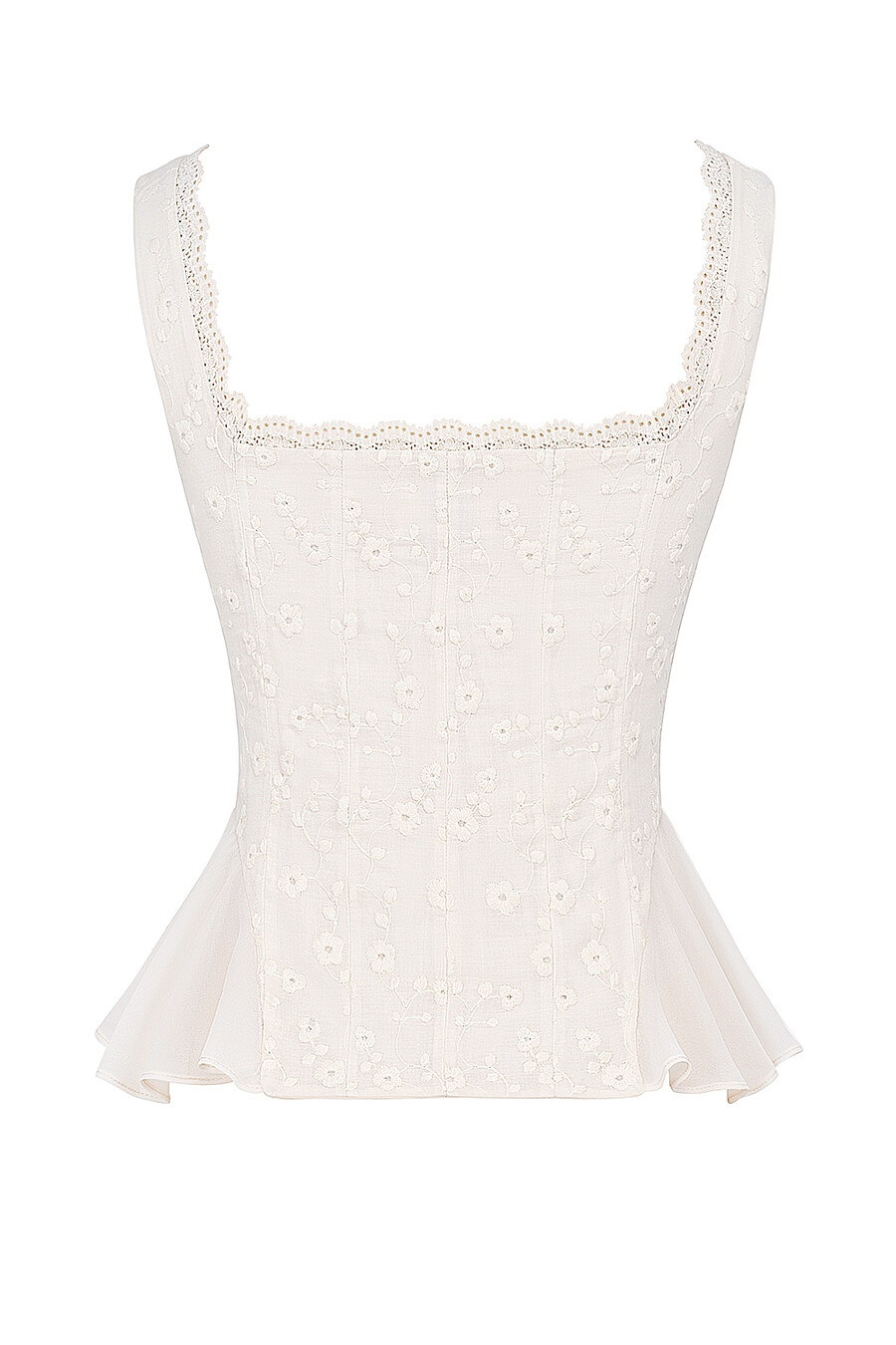 vintage cremefarbenes baumwoll-broderie-anglais-schößchen-top