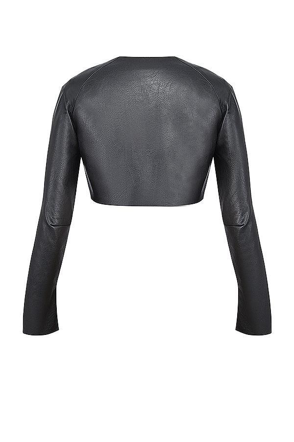 schwarzes kurzes top aus veganem leder