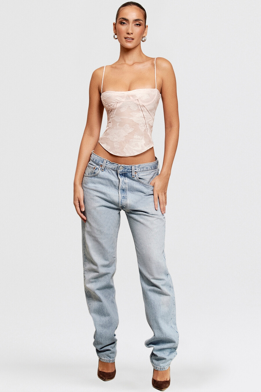 rosa camisole mit blumenmuster und spitze