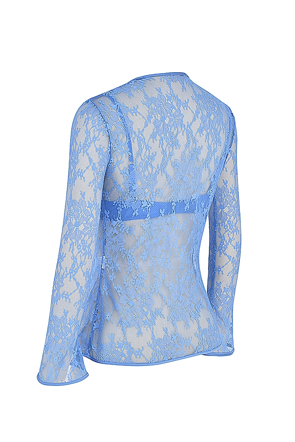 blaues spitzentop mit bindeband vorne