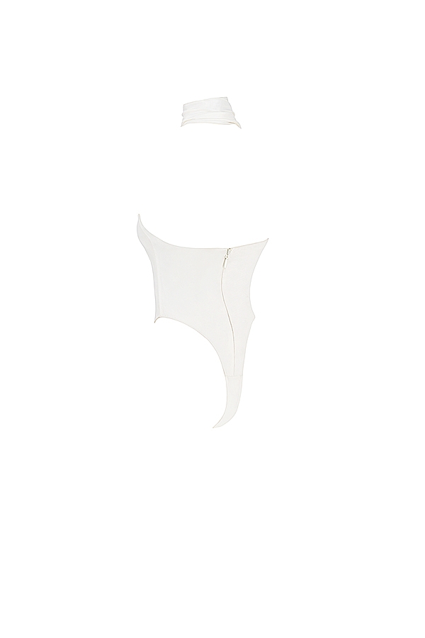 elfenbeinfarbener satin-body mit wickelkragen