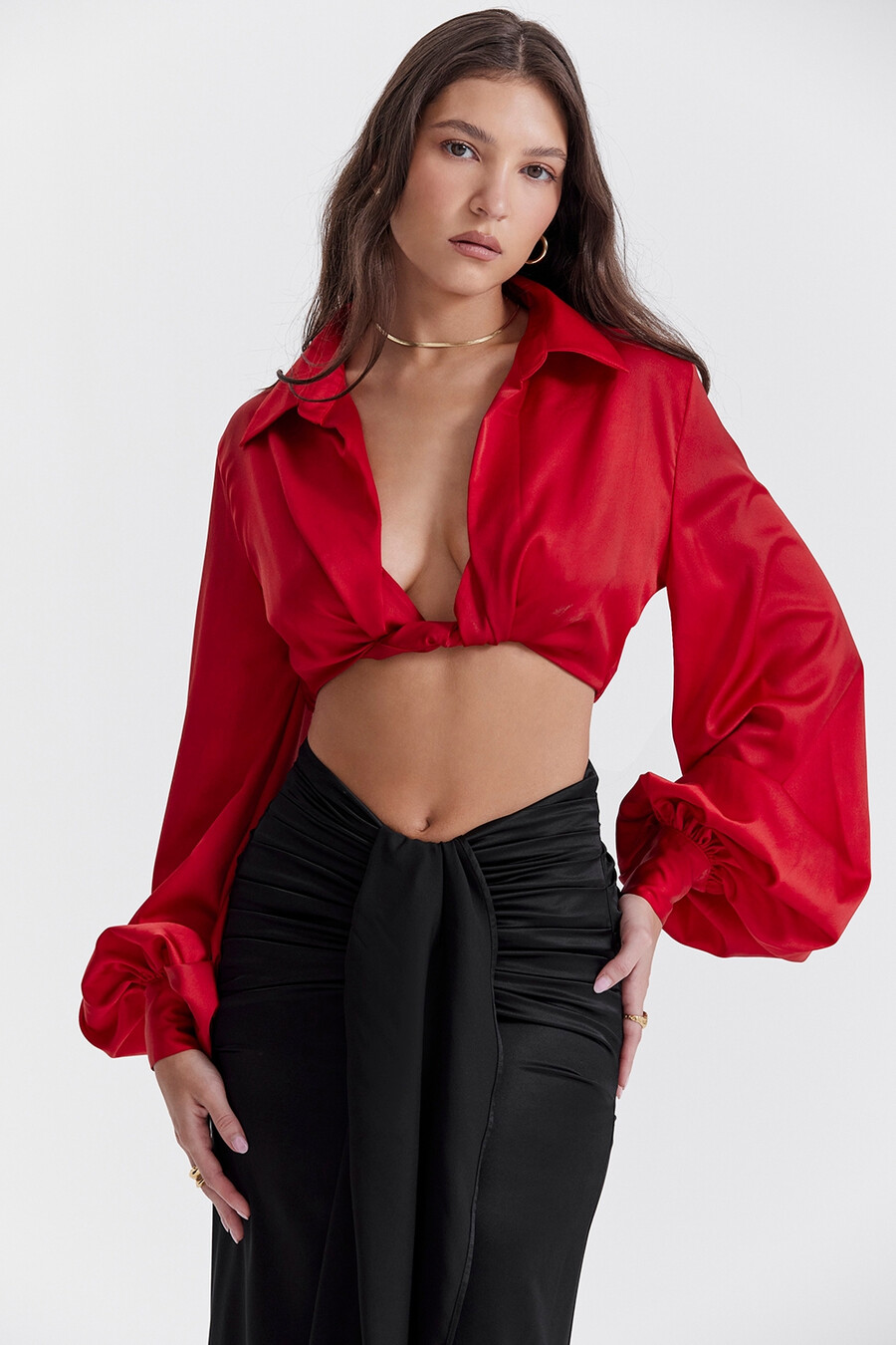kirschfarbenes seidenblouson-top