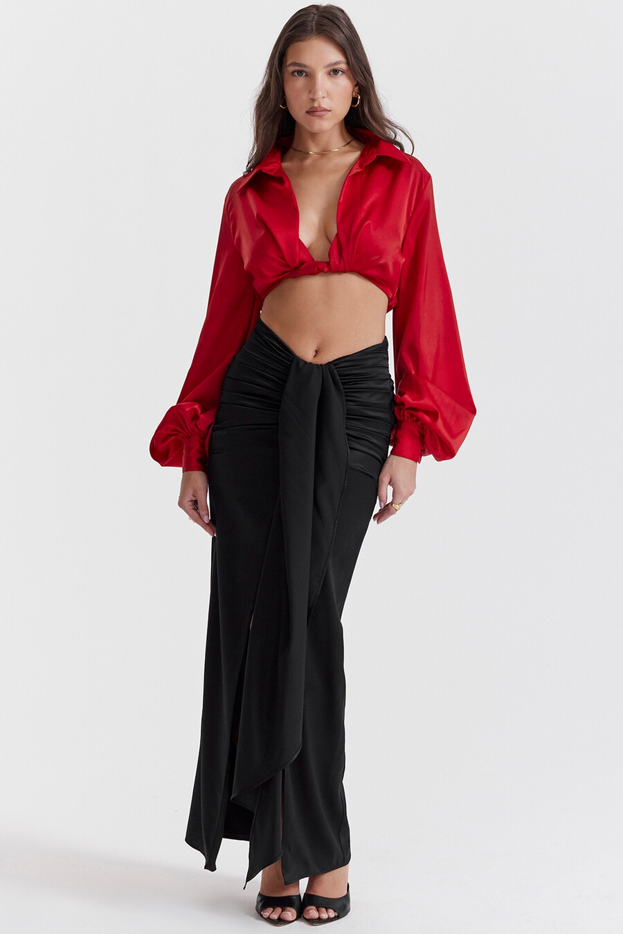 kirschfarbenes seidenblouson-top