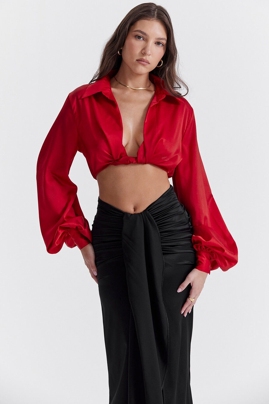 kirschfarbenes seidenblouson-top