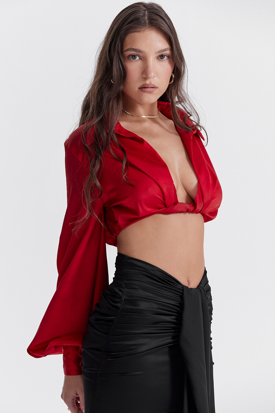 kirschfarbenes seidenblouson-top