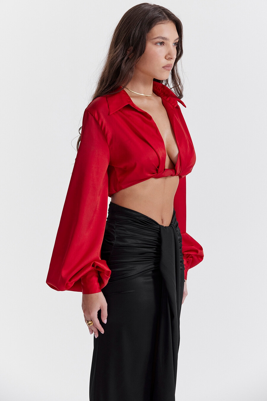 kirschfarbenes seidenblouson-top