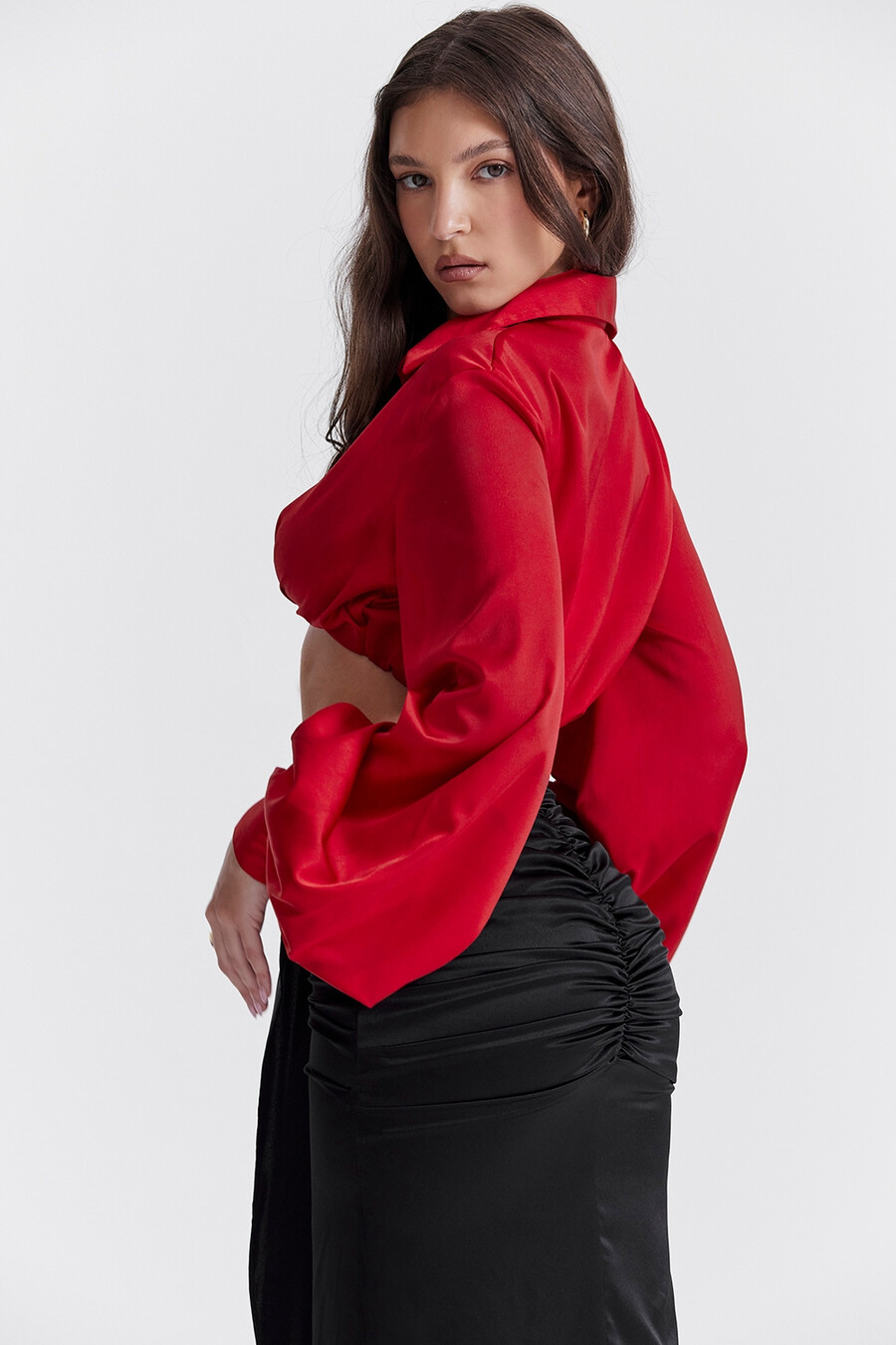 kirschfarbenes seidenblouson-top