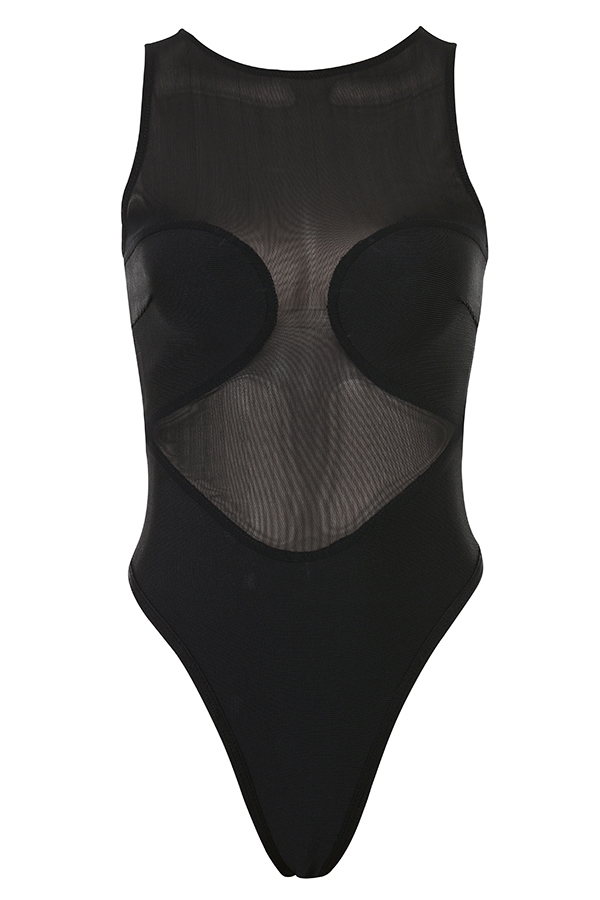schwarzer ärmelloser bandagen-body