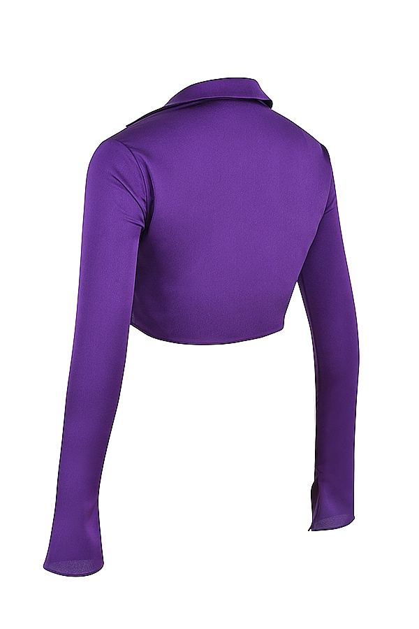 kurzes top aus traubenfarbenem satin mit bindeband vorne