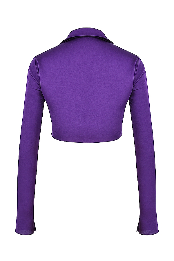 kurzes top aus traubenfarbenem satin mit bindeband vorne