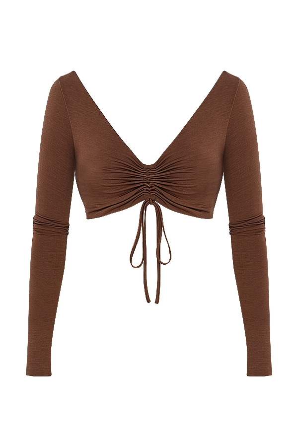 schokoladenbraunes gerafftes crop-top
