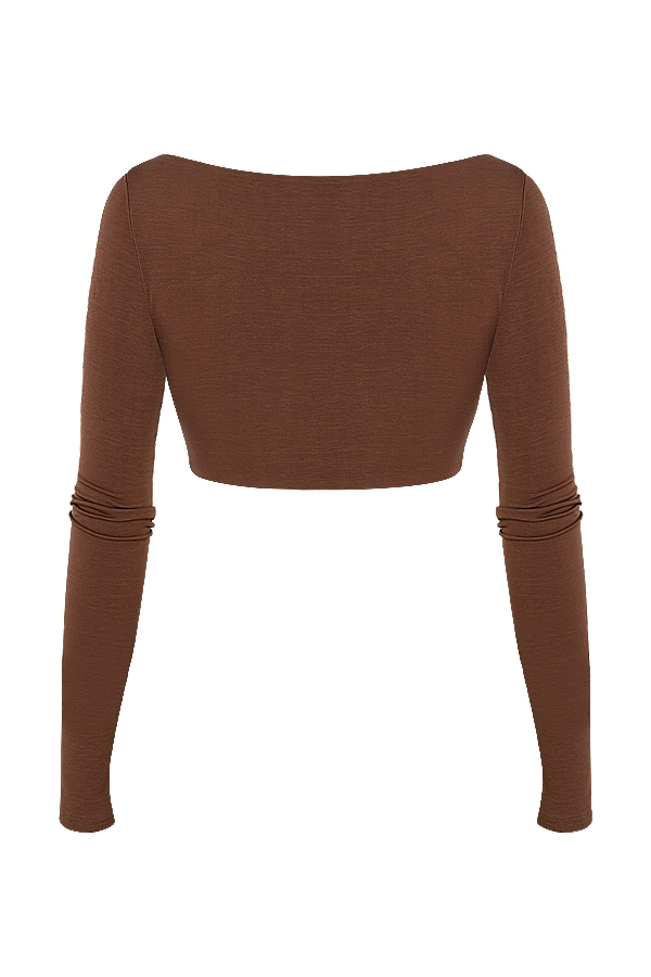 schokoladenbraunes gerafftes crop-top