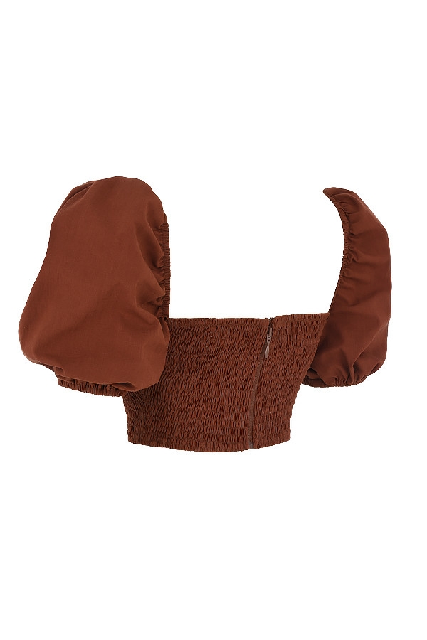 kakaofarbenes cropped-top mit puffärmeln