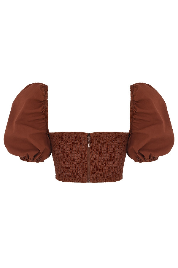kakaofarbenes cropped-top mit puffärmeln