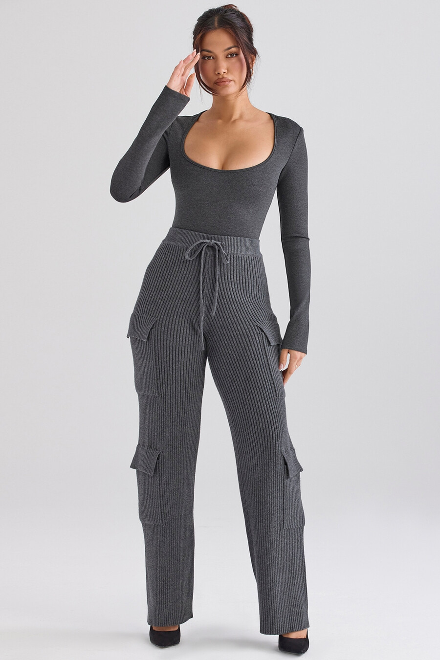 anthrazitfarbene strickhose
