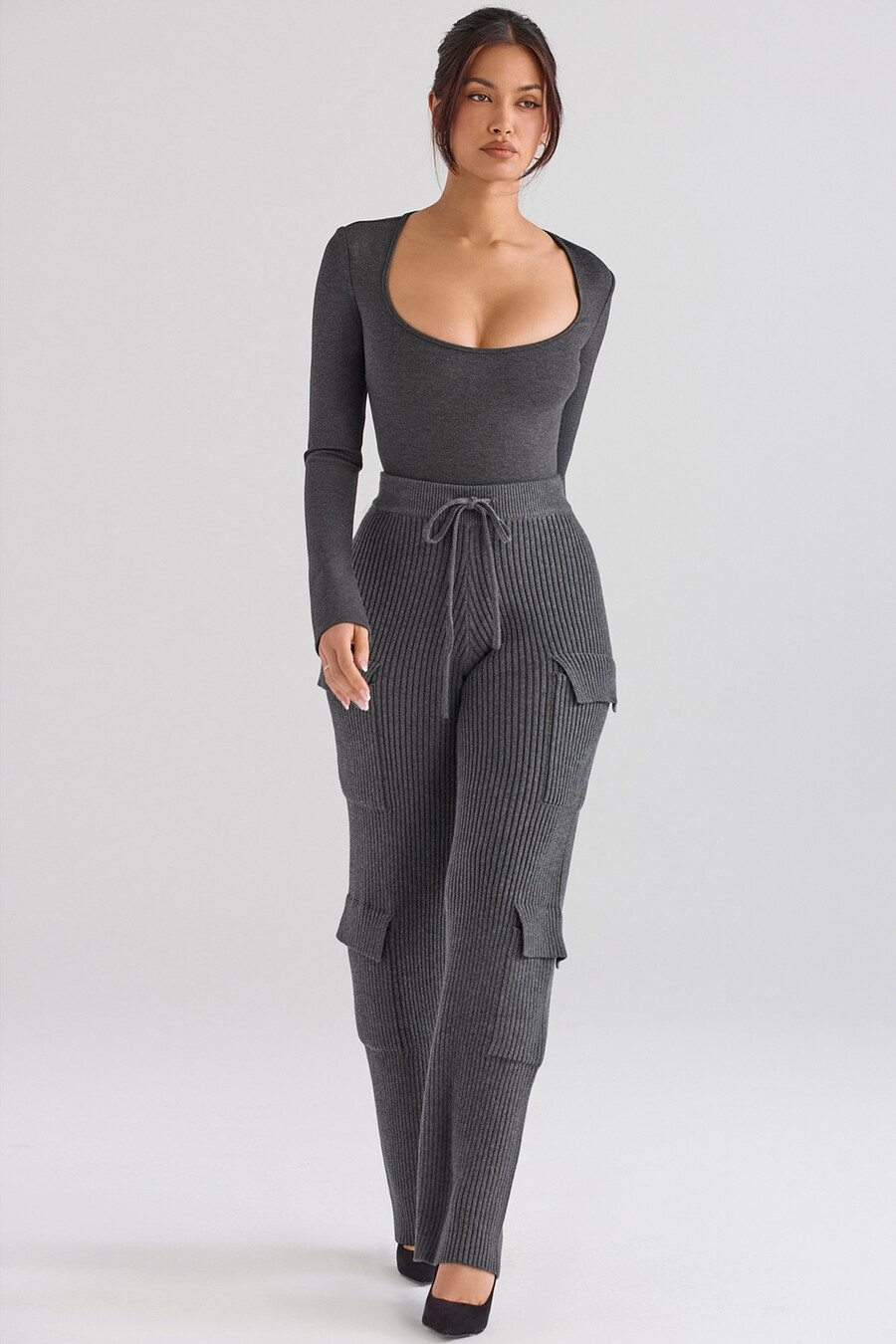 anthrazitfarbene strickhose