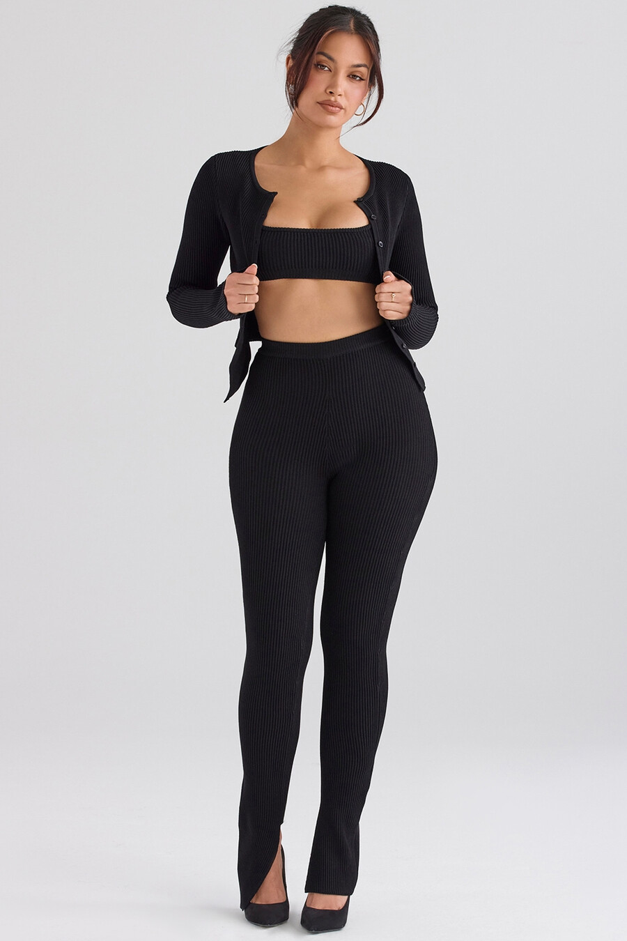 schwarze leggings mit rippstrick