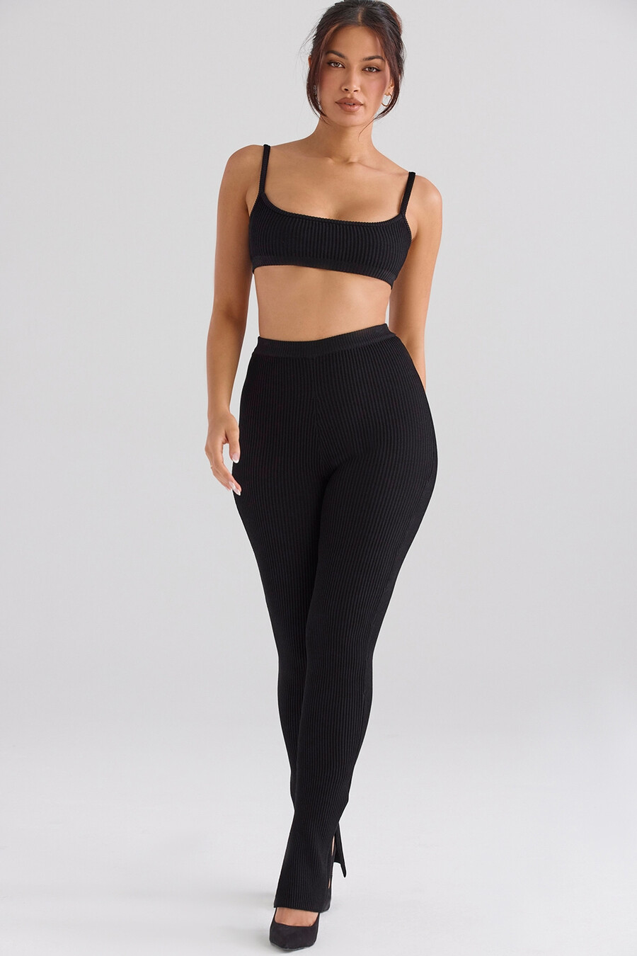 schwarze leggings mit rippstrick