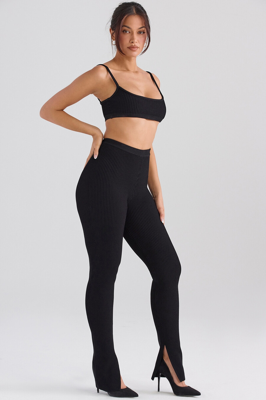 schwarze leggings mit rippstrick