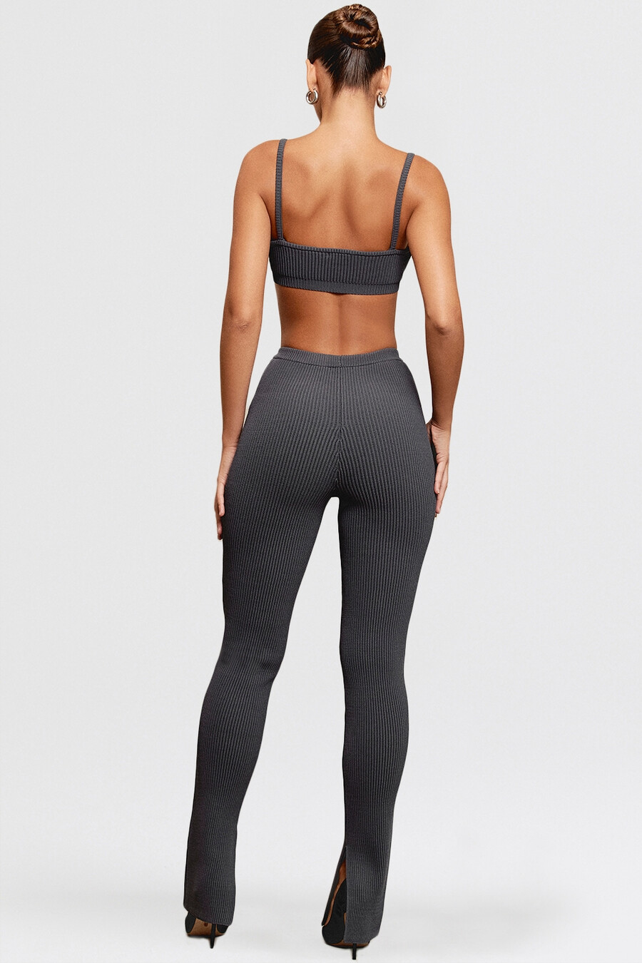 dunkelgraue leggings mit rippstrick
