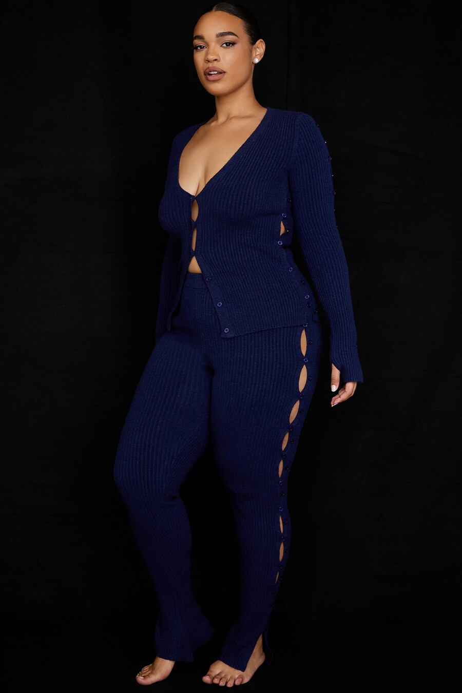 marineblaue rippstrickhose