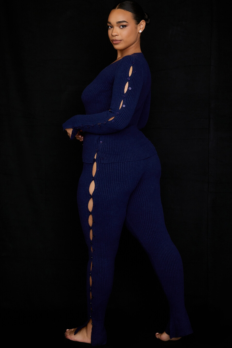 marineblaue rippstrickhose