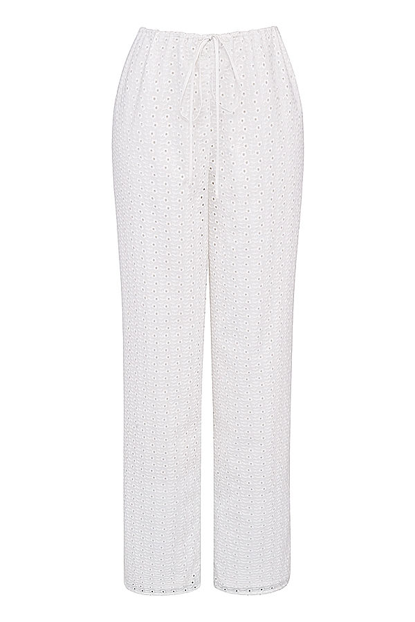 weiße broderie-anglais-hose