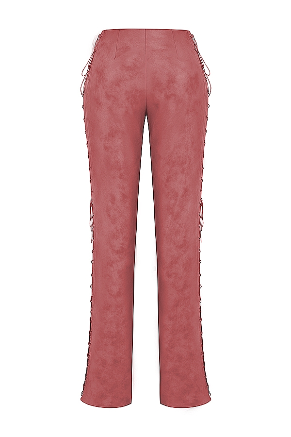 warmrosa schnürhose aus veganem leder