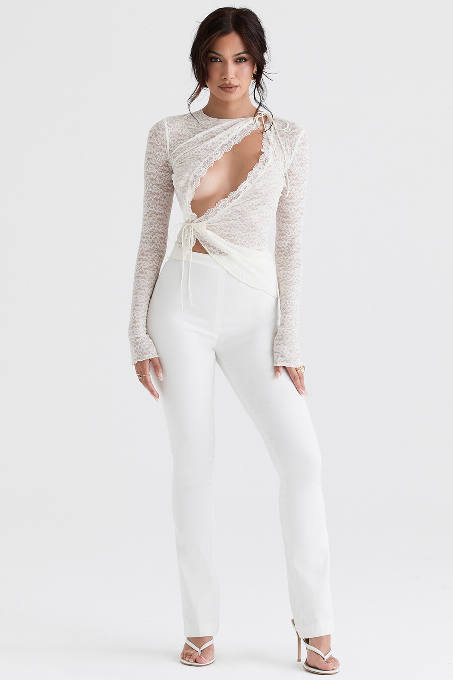 elfenbeinfarbene high-waist-hose