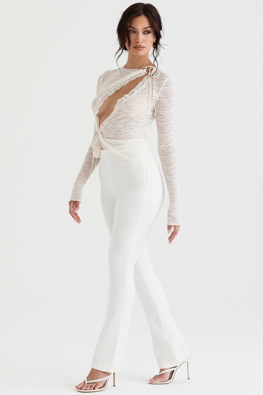 elfenbeinfarbene high-waist-hose