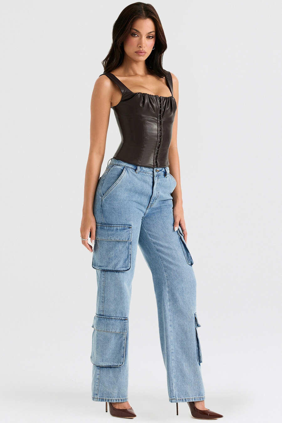 blaue gewaschene utility-jeans