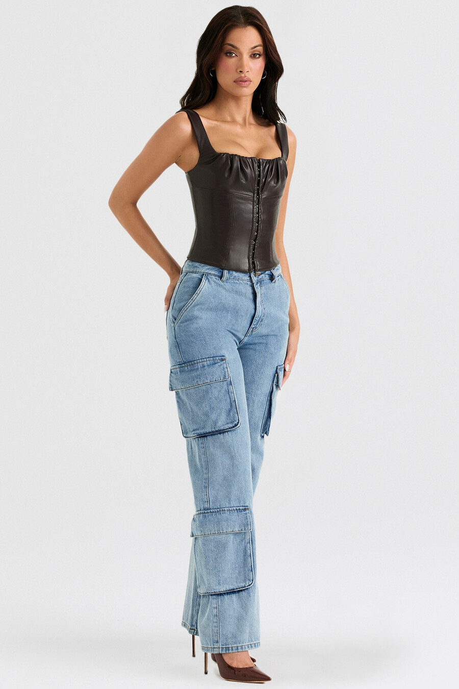 blaue gewaschene utility-jeans